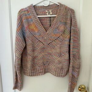 Hippie Rose Pastel V-Neck Sweater - new with tags
